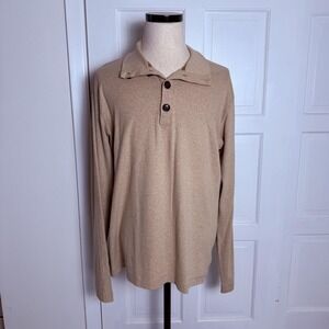 Banana Republic Sweater Mens XL Beige Button Mock Neck Henley Pullover Cotton
